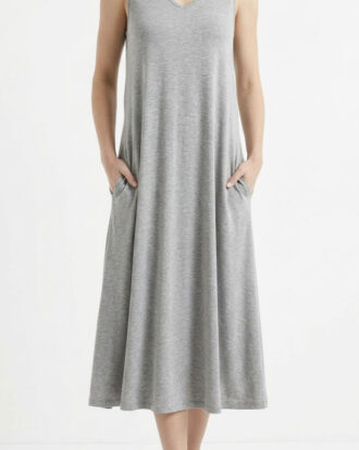 Γυναικείο φόρεμα αμάνικο χωρίς μανίκι με τσέπεςς Billysfashion 26066 γκρι