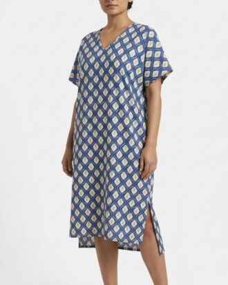 Βαμβακερό φόρεμα ποπλίνα με ριχτό μανίκι εμπριμέ σάκος Billysfashion 26094-1