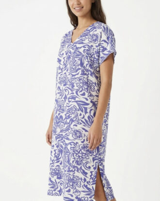 Βαμβακερό φόρεμα ποπλίνα με ριχτό μανίκι εμπριμέ σάκος Billysfashion 26094-2