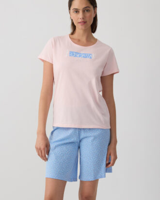 Πυτζάμα MINERVA κοντομάνικη με μακρύ σορτς παντελόνι. Γυναικεία πυτζάμα MINERVA 90-53229 ροζ πούδρα 678