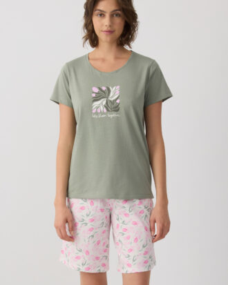 Πυτζάμα MINERVA κοντομάνικη με μακρύ σορτς παντελόνι. Γυναικεία πυτζάμα MINERVA 90-53237 χακί 893