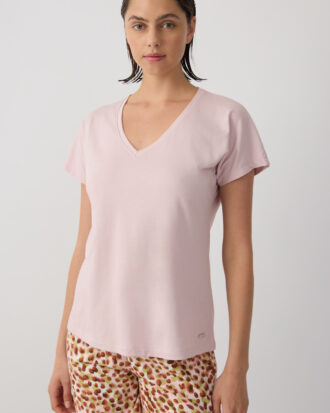 Γυναικεία μπλούζα MINERVA μονόχρωμη με ζαπονέ μανίκι και V MINERVA 90-53269 DUSTY PINK 592