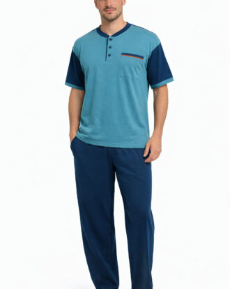 Ανδρική βαμβακερή πυτζάμα κοντό μανίκι σετ με 2 παντελόνια. Μακρύ και κοντό παντελόνι PLF_MPJSET S26-1-2