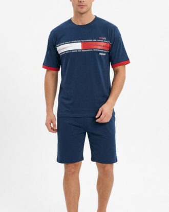 Ανδρική βαμβακερή πυτζάμα κοντό μανίκι κοντό παντελόνι βερμούδα PLF_MPJSH S26-2-1