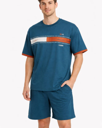 Ανδρική βαμβακερή πυτζάμα κοντό μανίκι κοντό παντελόνι βερμούδα PLF_MPJSH S26-2-2