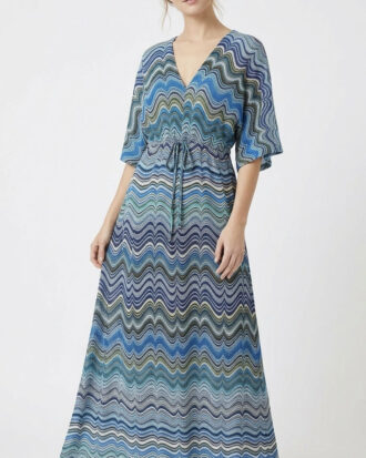 Εμπριμέ φόρεμα Primavera MAXI κοντομάνικο με ζαπονέ μανίκι 100% βαμβάκι M420-2