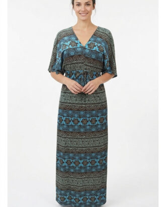 Εμπριμέ φόρεμα Primavera MAXI κοντομάνικο με ζαπονέ μανίκι 100% βαμβάκι M420-3