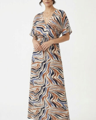 Εμπριμέ φόρεμα Primavera MAXI κοντομάνικο με ζαπονέ μανίκι 100% βαμβάκι M420-4