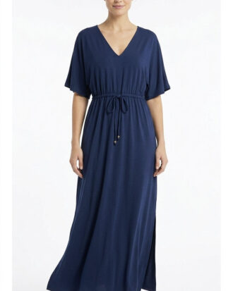 Μαύρο φόρεμα Primavera MAXI κοντομάνικο με ζαπονέ μανίκι μονόχρωμο viscose M421 μπλε