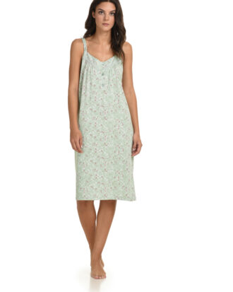 Primavera βαμβακερό νυχτικό μακό με λεπτό ραντάκι. Εμπριμέ με διπλή τιράντα και στενή δαντέλα στο στήθος. 100% βαμβάκι Π310