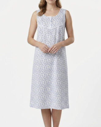 Primavera βαμβακερό νυχτικό μακό χωρίς μανίκι. Εμπριμέ αμάνικο με στενή δαντέλα στο στήθος. 100% βαμβάκι Π382-1