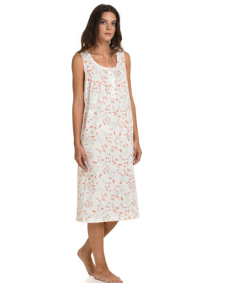 Primavera βαμβακερό νυχτικό μακό χωρίς μανίκι. Εμπριμέ αμάνικο με στενή δαντέλα στο στήθος. 100% βαμβάκι Π382-2