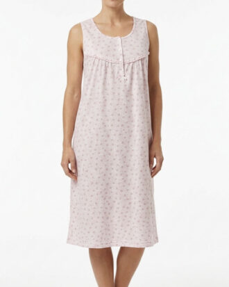 Primavera βαμβακερό νυχτικό μακό χωρίς μανίκι. Εμπριμέ αμάνικο με στενή δαντέλα στο στήθος. 100% βαμβάκι Π382-3