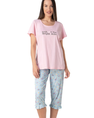 Γυναικεία κοντομάνικη πυτζάμα με εμπριμέ κάπρι RELAX 3326051 ροζ