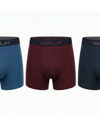 WALK boxer 3τεμάχια. Ανδρικό βαμβακερό μπόξερ 26s-W1753-5 030727 Μπλε σκούρο- Ραφ- Γκρενά