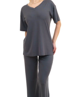 DUSTIN πυτζάμα κοντό μανίκι με μακρύ παντελόνι viscose DUSTIN 2375 ποντικί