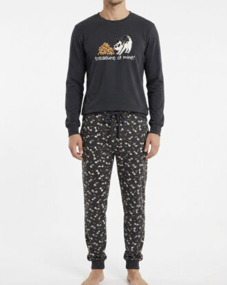 Ανδρική πυτζάμα APPLE βαμβακερή interlock SLEEP DOG 0510282 ανθρακί-print