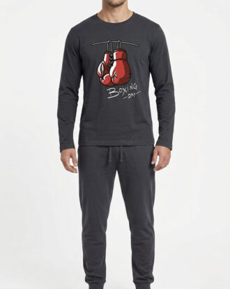 Ανδρική πυτζάμα APPLE βαμβακερή interlock BOXING DAY 0510292 ανθρακί