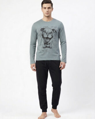 Ανδρική πυτζάμα APPLE βαμβακερή interlock DOG GRAFITI 0510295 denim-μαύρο