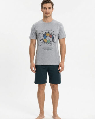 Ανδρική καλοκαιρινή βαμβακερή πυτζάμα με κοντό μανίκι και βερμούδα GALAXY 702-26 γκρι 100% βαμβάκι