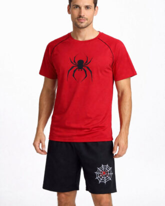 Ανδρική καλοκαιρινή βαμβακερή πυτζάμα με κοντό μανίκι και βερμούδα GALAXY 719-26 κόκκινο 100% βαμβάκι