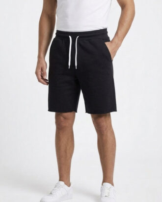 Ανδρική βαμβακερή βερμούδα τρίκλωνη με τσέπες και κορδόνι ρύθμισης στην μέση. 100% βαμβάκι SAPOO 59-3 μαύρο