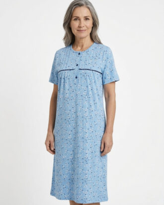 100% βαμβακερό νυχτικό με κοντό μανίκι μακό εμπριμέ ΝΙΝΑ 26s-200-1 σιελ