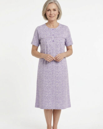 100% βαμβακερό νυχτικό με κοντό μανίκι μακό εμπριμέ ΝΙΝΑ 26s-200-2 λιλά