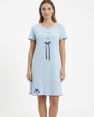 Νυχτικό ΝΙΝΑ κοντό μανίκι ίσιο εμπριμέ viscose ΝΙΝΑ 26s-415-1 σιελ