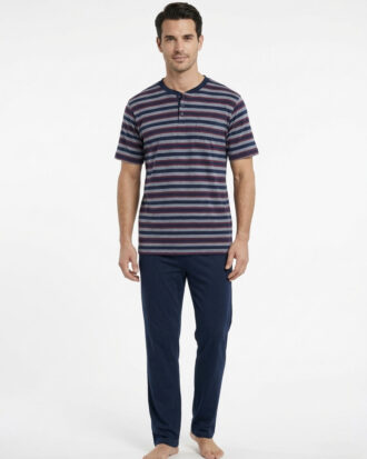 Βαμβακερή κοντομάνικη πυτζάμα ανδρική με κοντό και μακρύ παντελόνι ΝΙΚΗΦΟΡΟΣ 26s-2210