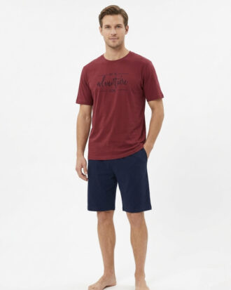 Βαμβακερή κοντομάνικη πυτζάμα με κοντό παντελόνι ανδρική ΝΙΚΗΦΟΡΟΣ 26s-2805-1 κόκκινο-μπλε