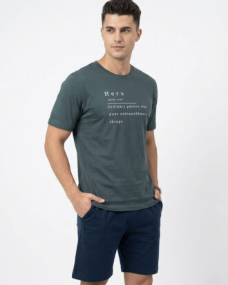 Βαμβακερή κοντομάνικη πυτζάμα με κοντό παντελόνι ανδρική ΝΙΚΗΦΟΡΟΣ 26s-2805-2 χακί-μπλε