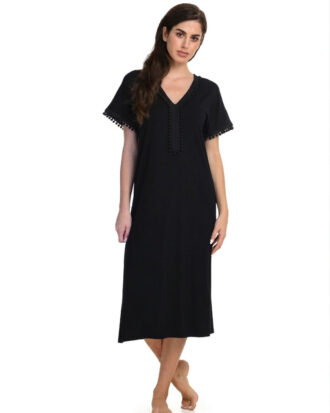 Φόρεμα Primavera κοντομάνικο με ζαπονέ μανίκι μονόχρωμο viscose Π240 μαύρο