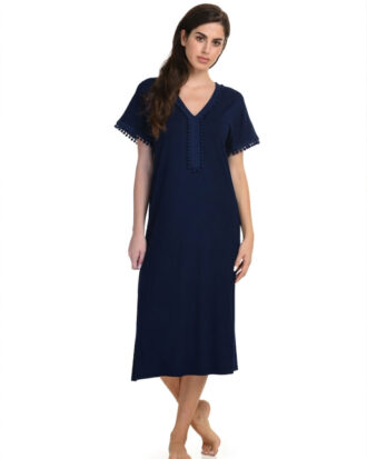 Φόρεμα Primavera κοντομάνικο με ζαπονέ μανίκι μονόχρωμο viscose Π240 μπλε