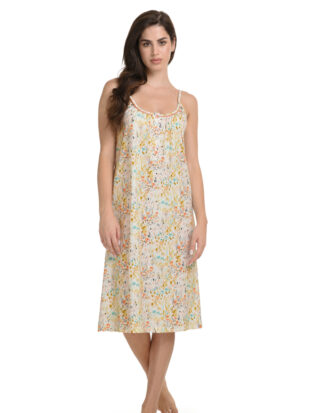 Primavera βαμβακερό νυχτικό μακό με λεπτό ραντάκι. Εμπριμέ με σούρα στο στήθος. 100% βαμβάκι Π300