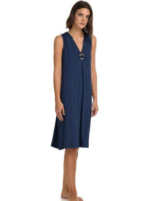 Φόρεμα Primavera χωρίς μανίκι μονόχρωμο αμάνικο viscose Π334 μπλε