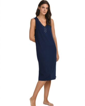 Φόρεμα Primavera χωρίς μανίκι μονόχρωμο αμάνικο viscose Π360 μπλε