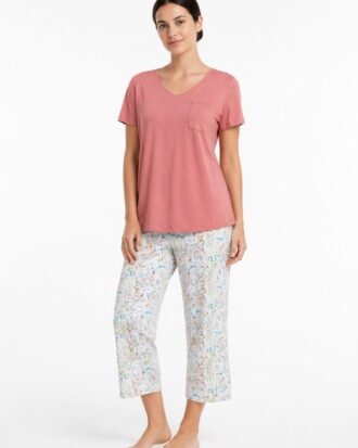 Primavera γυναικεία πυτζάμα κάπρι με κοντό μακίκι Primavera Π404 ΤΥΠΟΣ κοραλί