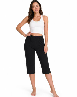 Primavera παντελόνι κάπρι ελαστικό βισκόζ με λύκρα Primavera M402 μαύρο