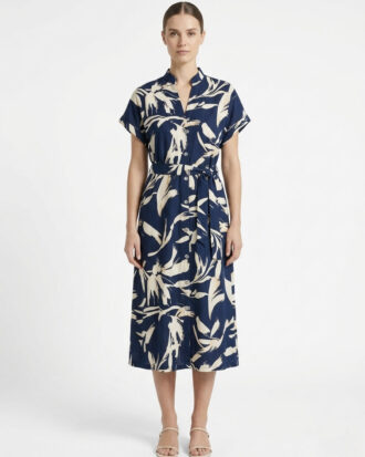 MIDI Φόρεμα Σεμιζιέ με όρθιο γιακά και τσέπες 100% viscose GIOTA LOE 4892 ΜΠΛΕ print