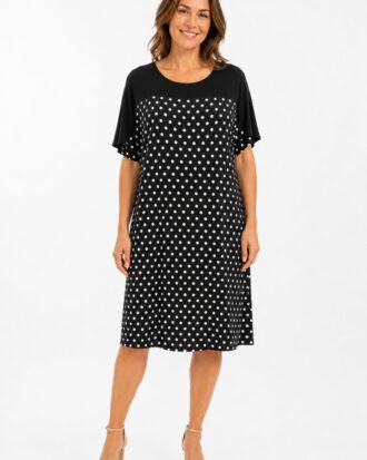 Γυναικείο Φόρεμα Μίντι Πουά με Φάσμα PD Collection 5541-066 Μαύρο